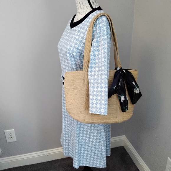 Draper James 3/4 Sleeve Honeycomb Persley Dress in Blue Multi - M - Picture 7 of 16